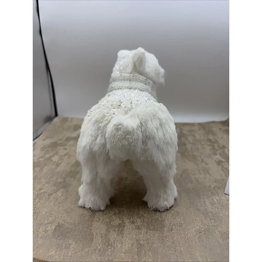 Vintage faux fur over paper mache Christmas white Polar Bear Silver Accents